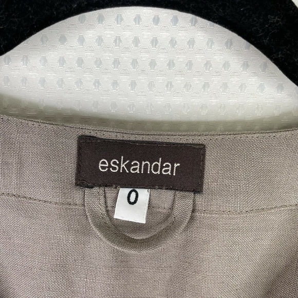 Eskandar Linen Jacket Size 0 Taupe Duster Long Open Front Embroidered Lagenlook - Picture 10 of 12